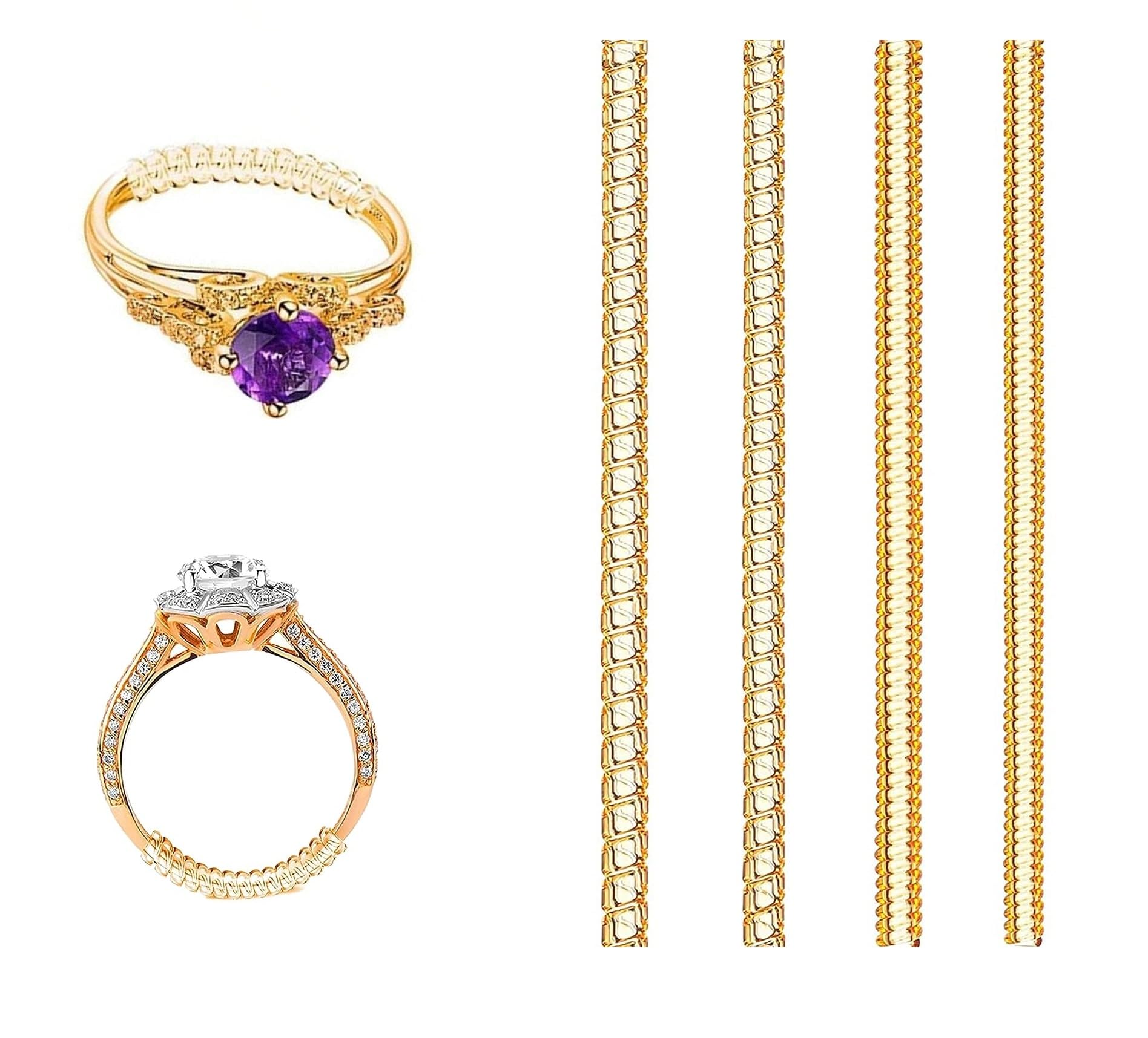 LAKSHMINARAYAN SALES Ring Sizer Adjuster for Loose Rings Spiral Silicone Tightener Set with Polishing Cloth Silicone Ring Clips, Spacers, Tightener (GOLDEN-4PCS)