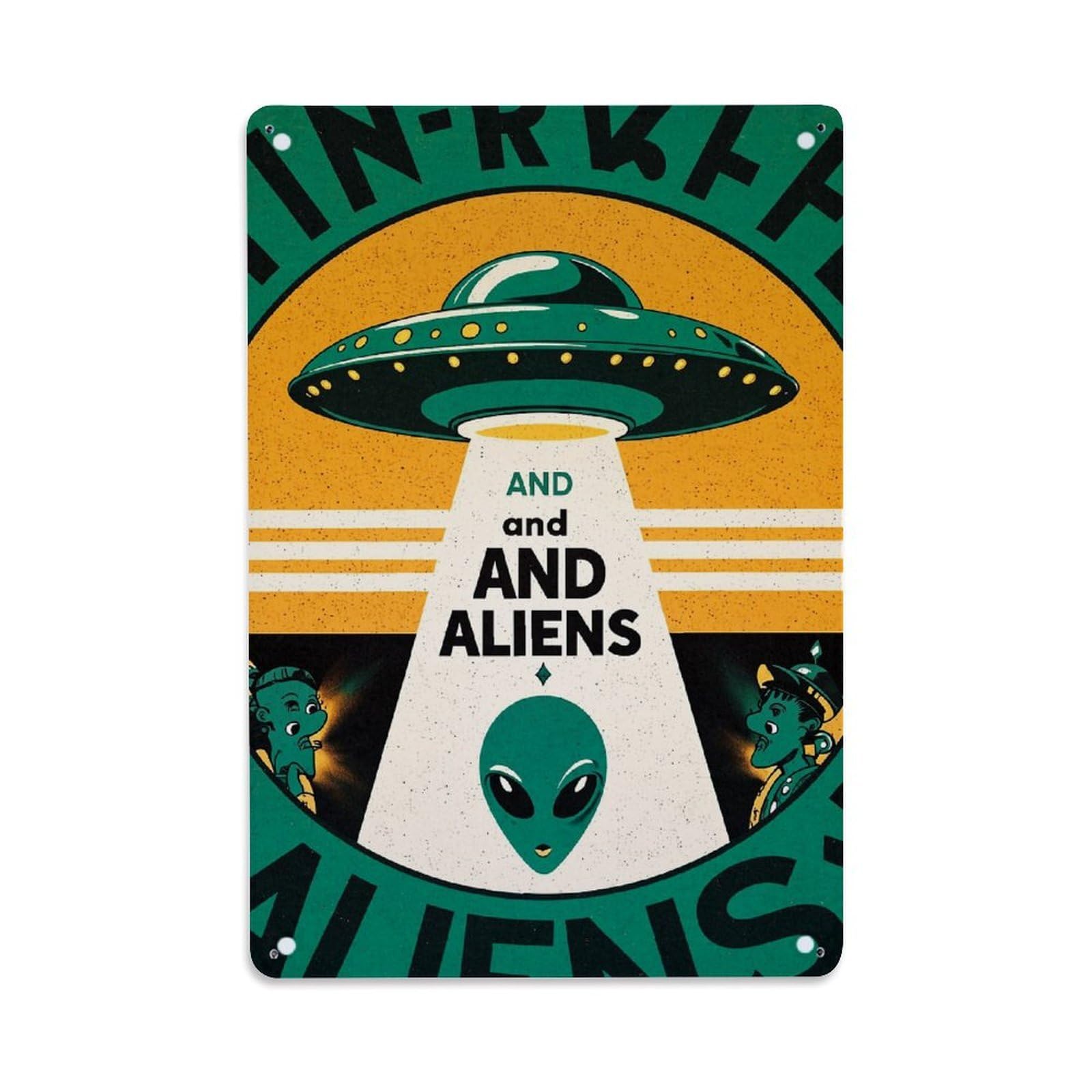 Jdfenggu Vintage Ufo Beam Alien Faces Retro Style Retro Metal Tin Sign, Decor Art Poster For Bar, Home, Man Cave, Kitchen, Laundry Room Gift 8X12inch