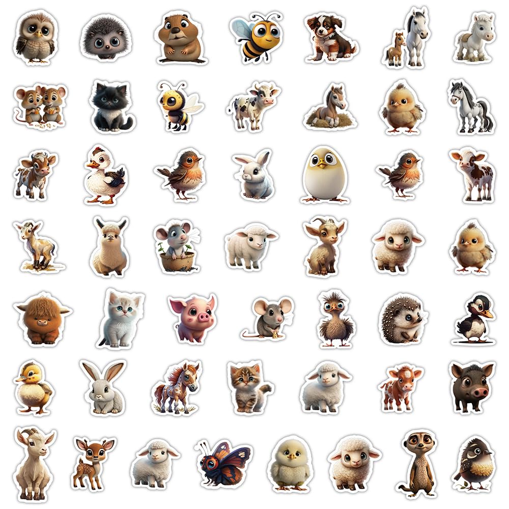 Charming Farm Animal Vinyl Stickers, 50 PCS Waterproof 3D-Style Animal Decals for Laptops Scrapbooking, Journals, Notebooks - Image 2