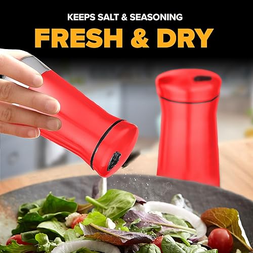 Miniatura 3 de The Original - Juego de saleros y pimenteros, dispensador de especias con agujeros ajustables para verter, color rojo, juego de 2 botellas de acero