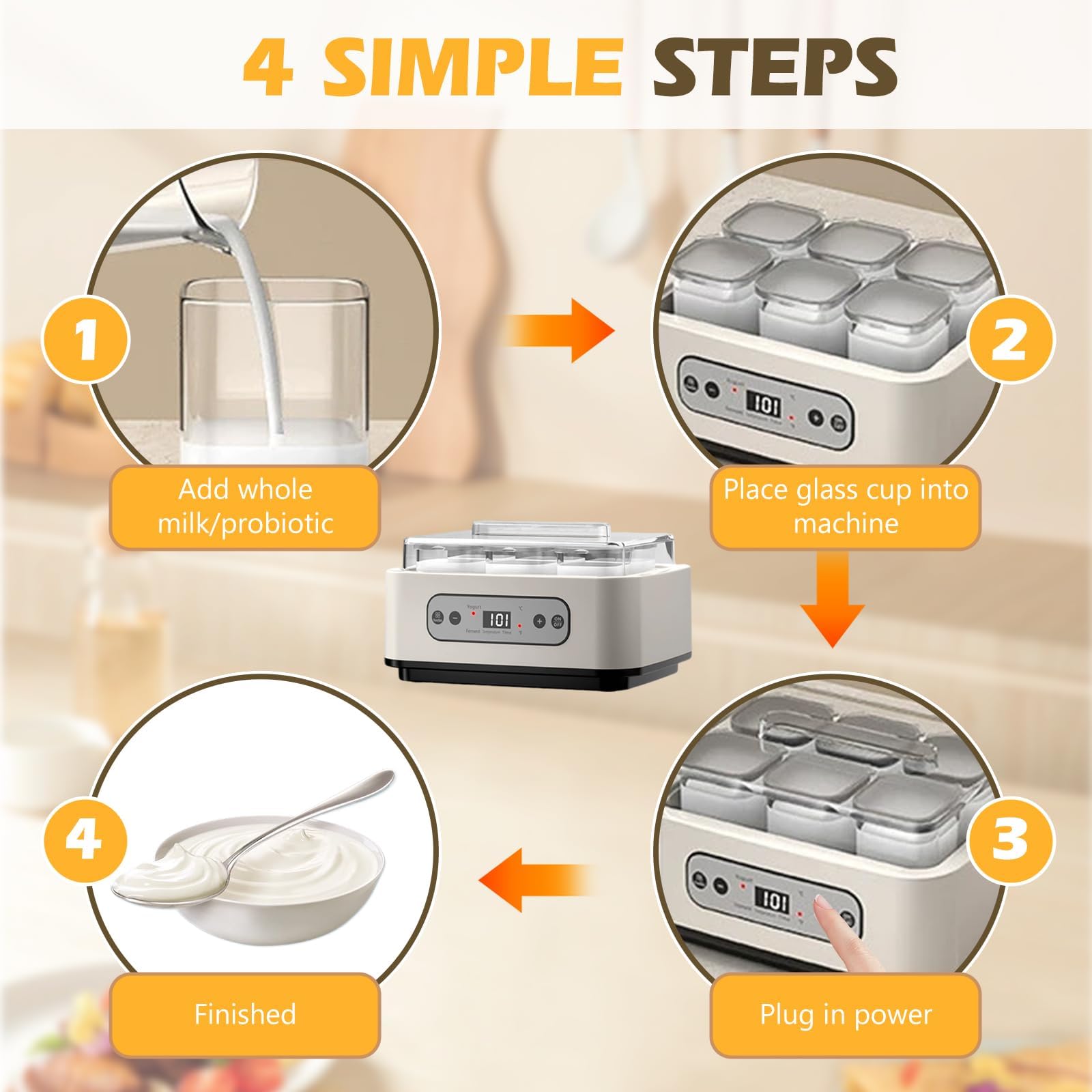 Yogurtiera Elettrica con Vasetti in Vetro | Temperatura e timer regolabili, fermentatore automatico per yogurt probiotico fatto in casa