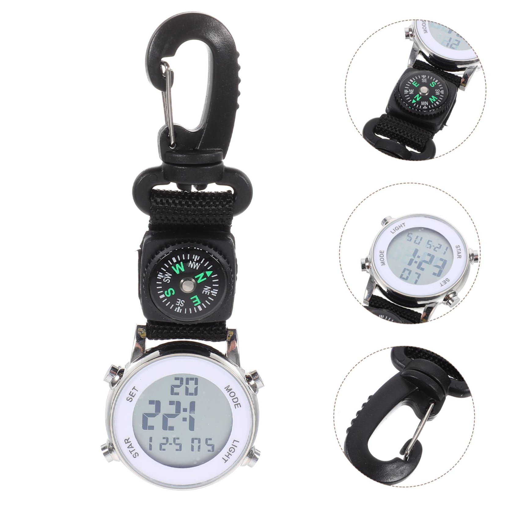 BESPORTBLE - Montre à Clip (mousqueton) Numérique Multifonction - Rétro-éclairage, Alarme, Boussole - Pour Infirmiers, Urgentistes, Activités Outdoor