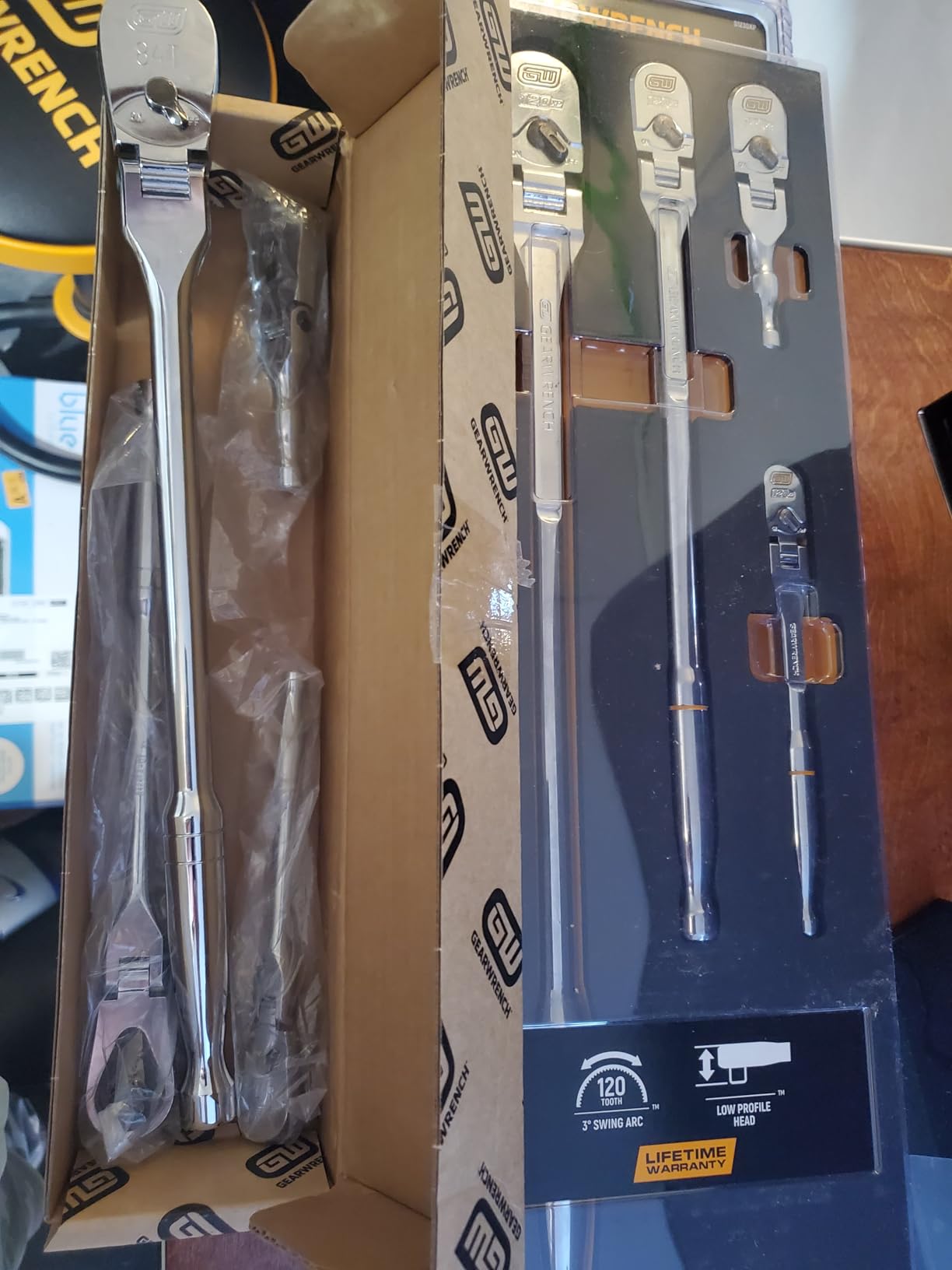 GEARWRENCH 4 Piece 1/4", 3/8", and 1/2" Drive 120XP Full Polish Flex Handle Teardrop Ratchet Set | 81230XP