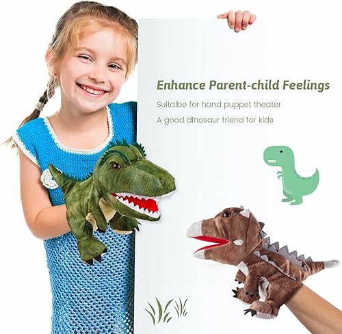 Miniatura 6 de Marionetas de mano de dinosaurio de felpa, juguete de dinosaurio suave, regalos para niños (2 piezas)