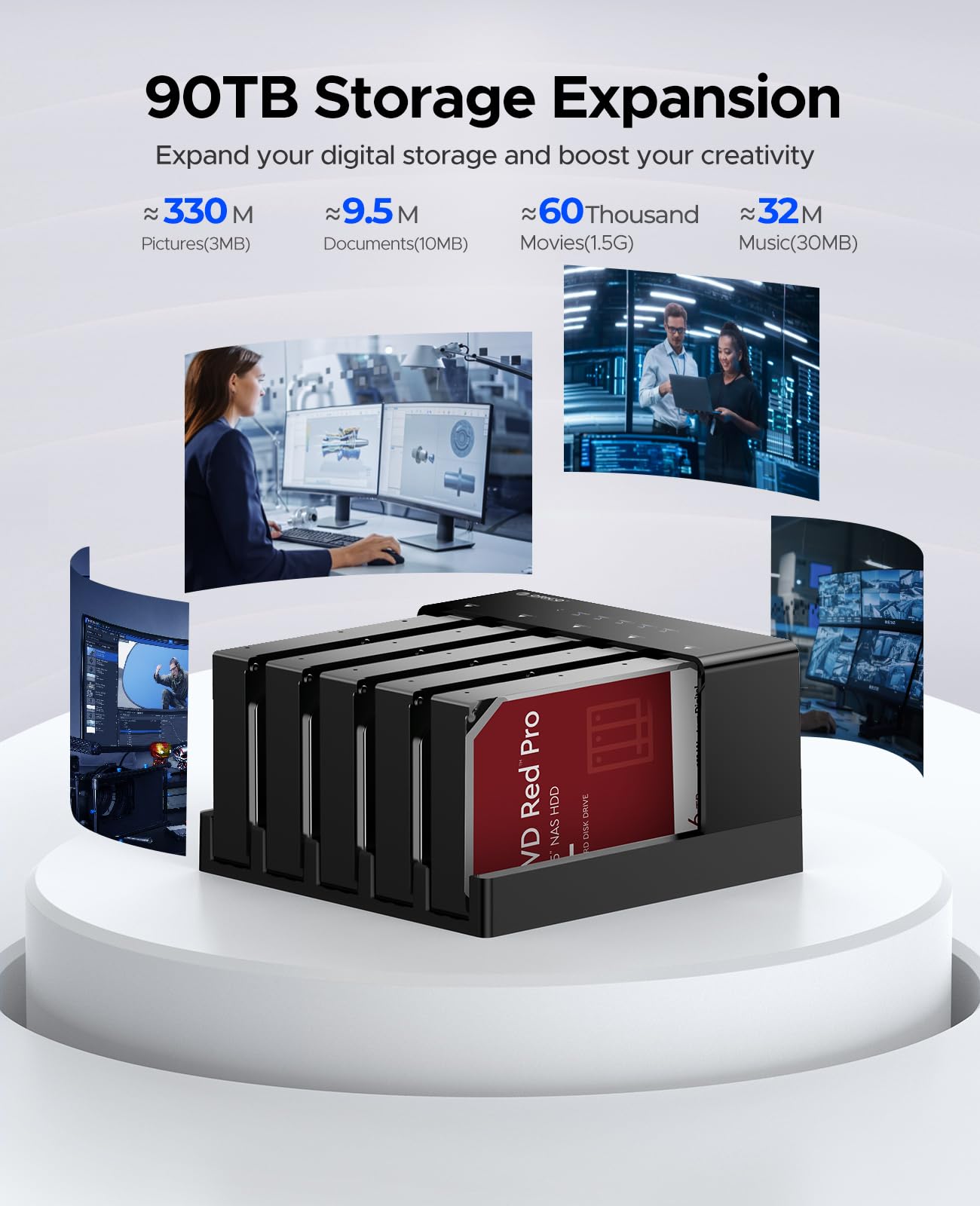 ORICO USB 3.0 Hard Disk Docking Station con Funzione Clone Offline, 5-slot Case HDD SATA da 3,5 Pollici Espansione di Memoria Esterna fino a 90 TB Compatibile con Windows, Mac OS (6558US3-C)