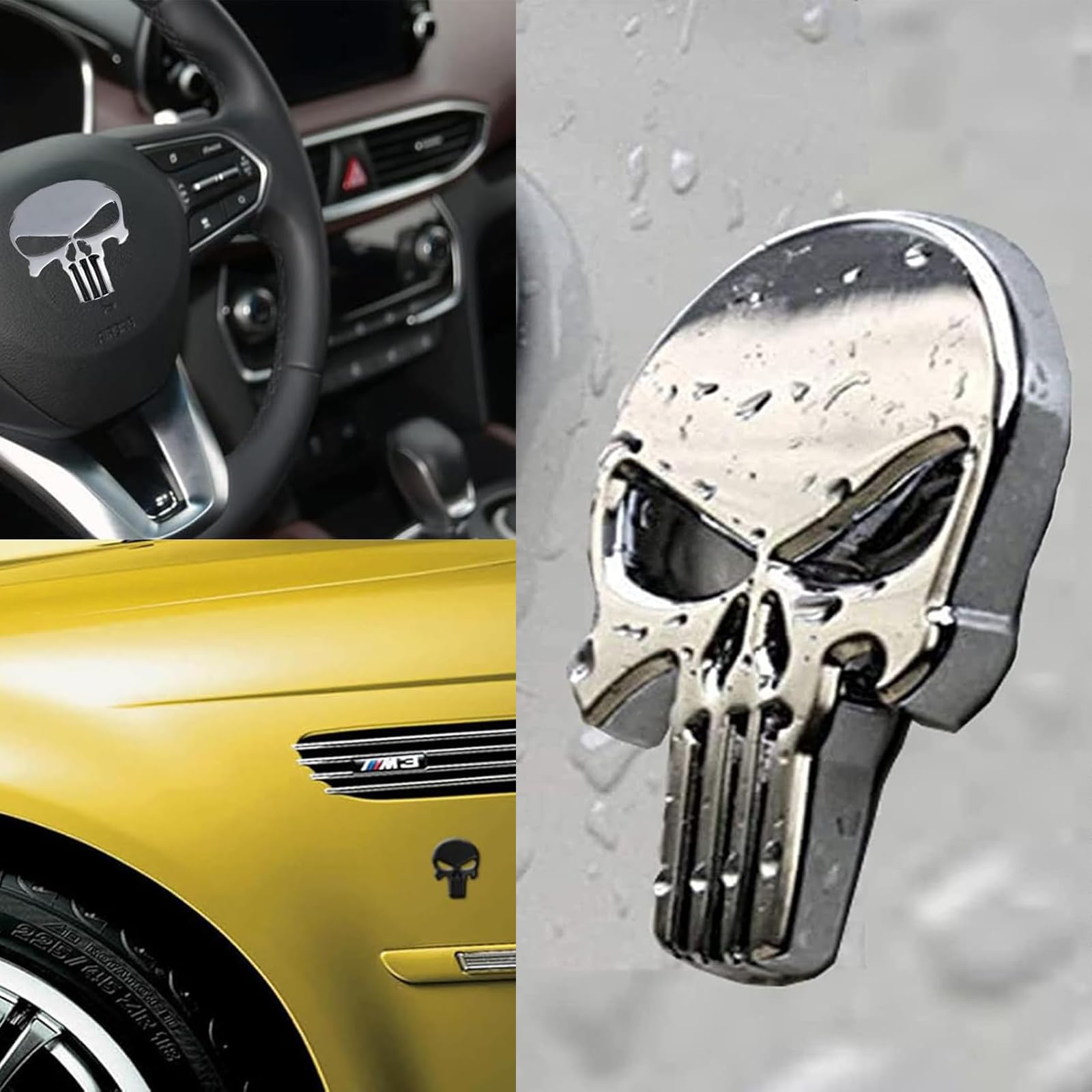 Adesivo Teschio Punisher 22*15cm, Decalcomania 3D per Auto, Adesivi Vinilici Riflettenti con Effetto Sangue, Accessori per Styling Auto
