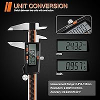 Vista 3 de HARDELL Calibrador Digital de 6 Pulgadas con Pantalla LCD Grande, Herramienta de Medición de Calibradores con Función de Apagado Automático