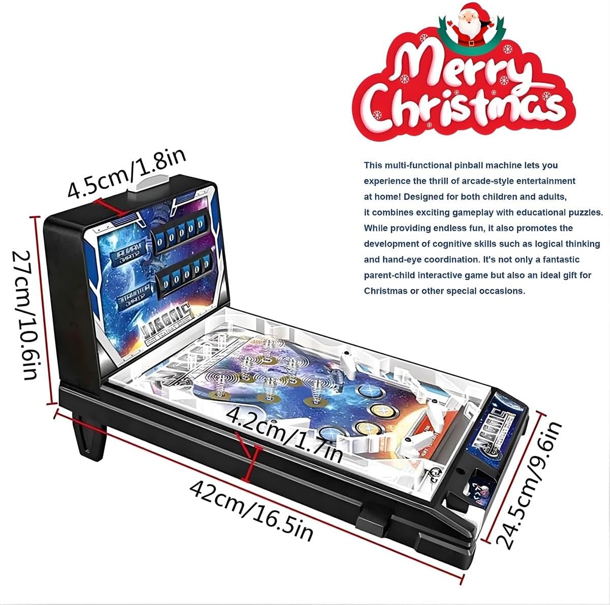 Electronic Tabletop Pinball Game - Retro Arcade Machine with Lights, Sounds and Scoreboard, Desktop Ball Shooting Toy for Family Kids, Birthday Party