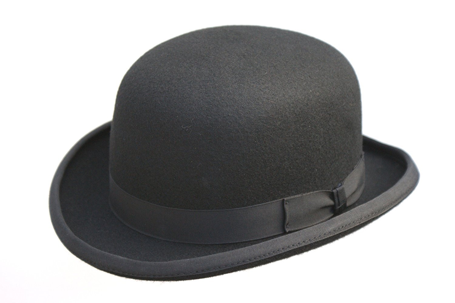Dh Men's Black Wool Bowler Hat Hard Top Round Felt Hat With Satin Lining