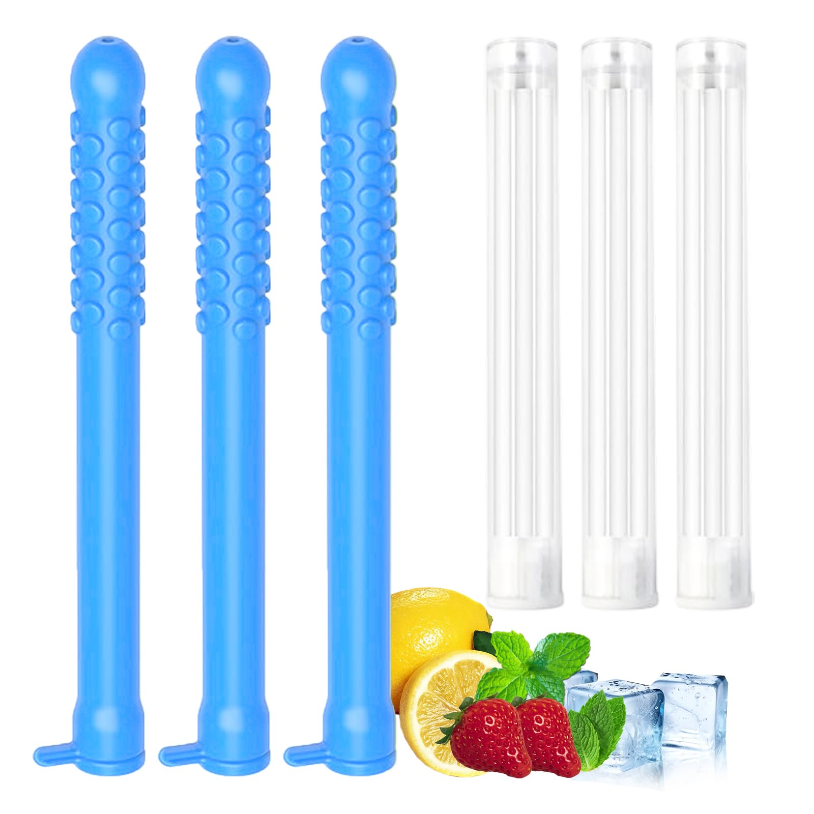 3Pcs Essential Oil Breath Stick for Fresh Breath – Reusable Aromatherapy Breath Stick with 9 Replacement Cores, Portable for Travel, Office（Blue）