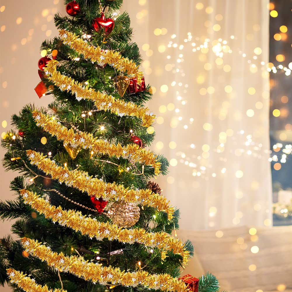 Guirlande De Noel Sapin, 4pcs Guirlandes Tinsel Noël, Guirlande Sapin 2m, Pour Fête Murs Fenêtres Sapin Decoration Noël - Or - Maison