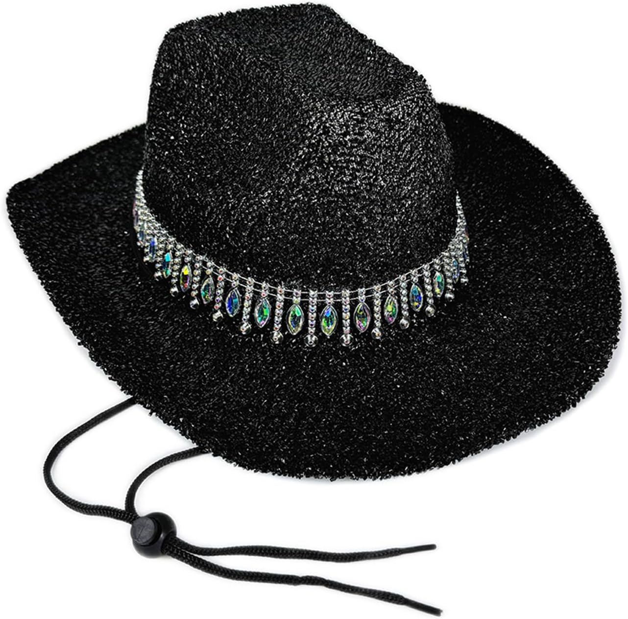 Cowboy hat,Eye-catching Crystal Cowgirl Hats Bride Hat Panama Hat for Bachelorette Party Cowgirl Hats for Club Stage Shows Black