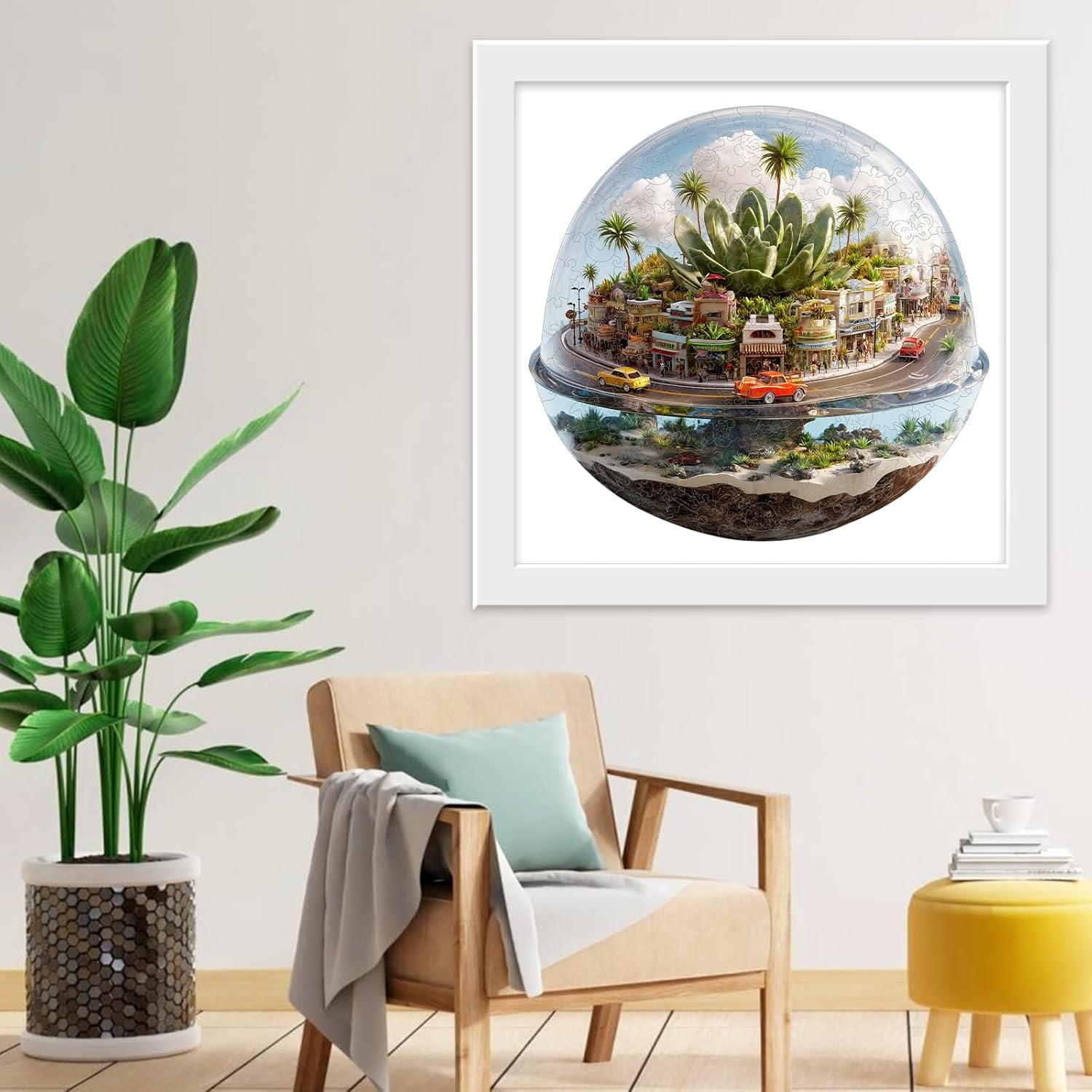 Ixfyloop Succulent Wooden Puzzles for Adults, City Street Jigsaw Puzzle 422 Pieces, Plant Unique Shape for Teens, Family Brain Game 16.1x15.3 inch