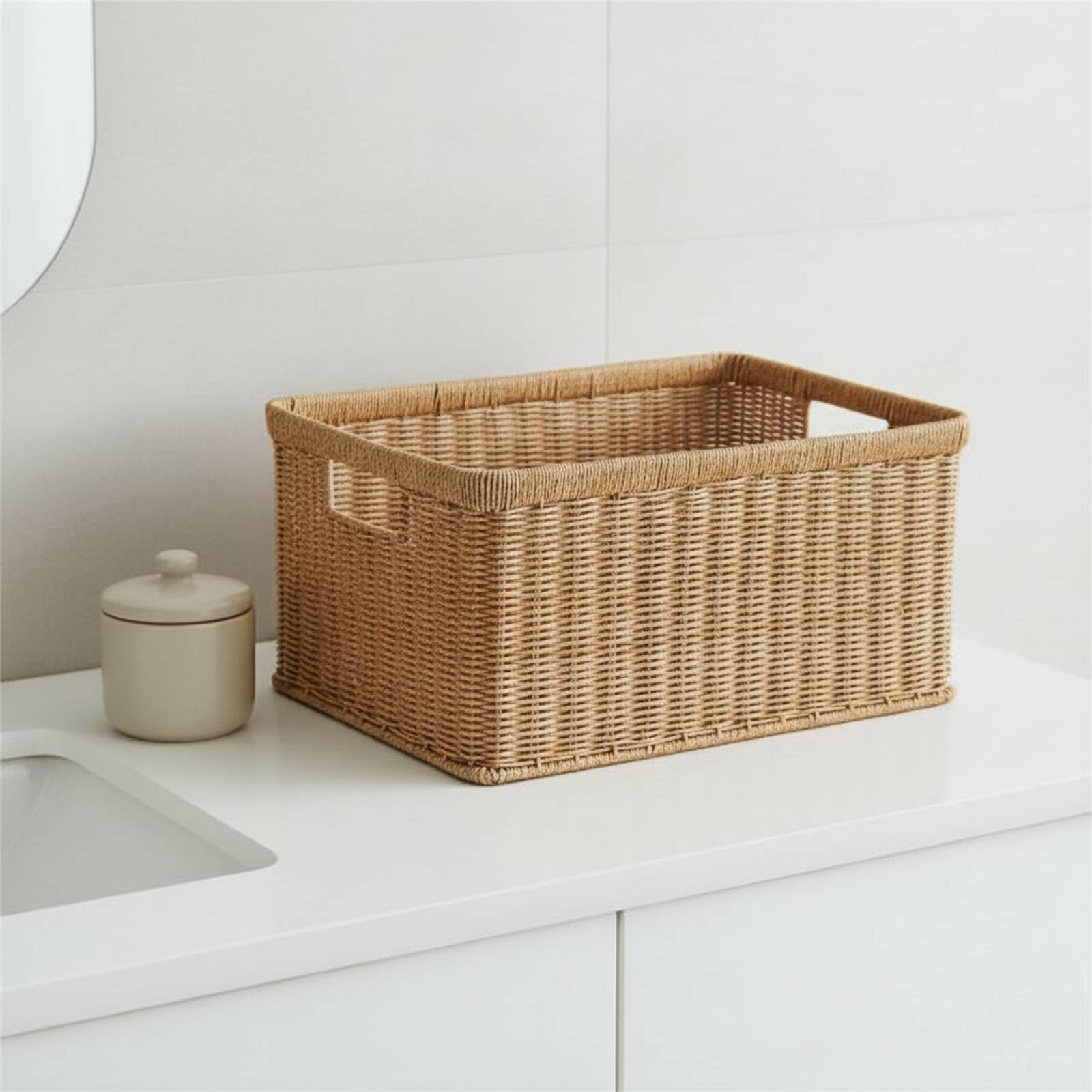 Cesta Cuerda Papel Transpirable | Rectangular, Resisn, Cesta con, para Armarios, 50x35x24cm