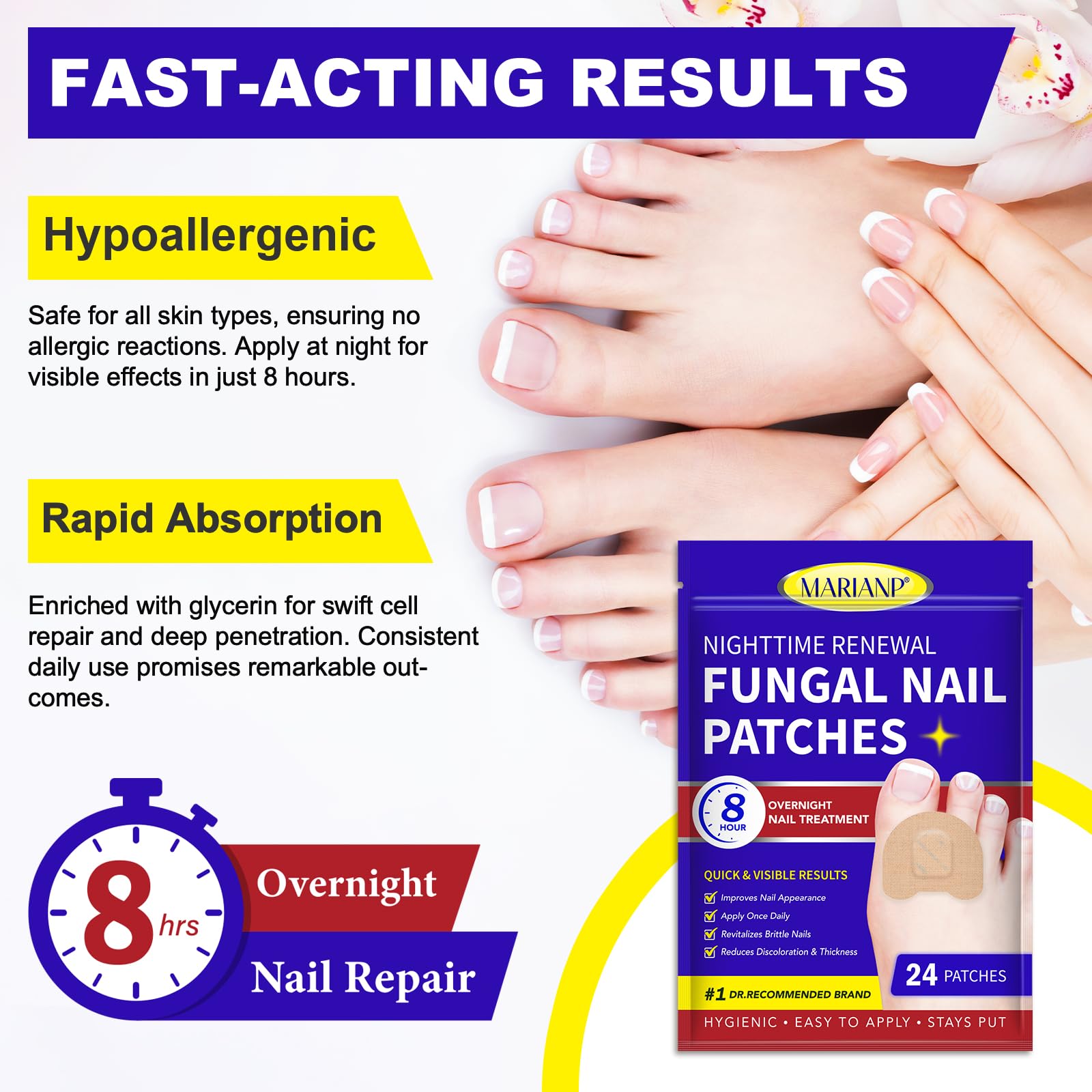 Ninsiec Fungal Nail Patches - Nighttime Toe Funqus Patches,Discolored &Thickened Nails Repair, Treatments for Damaged Nails 24 Pcs - Image 4