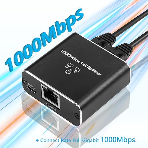 Miniatura 4 de SinLoon Divisor de red Gigabit Ethernet, RJ45 1 a 2 1000100Mbps Ethernet Splitter, con puerto de alimentación USB para computadora, concentrador,