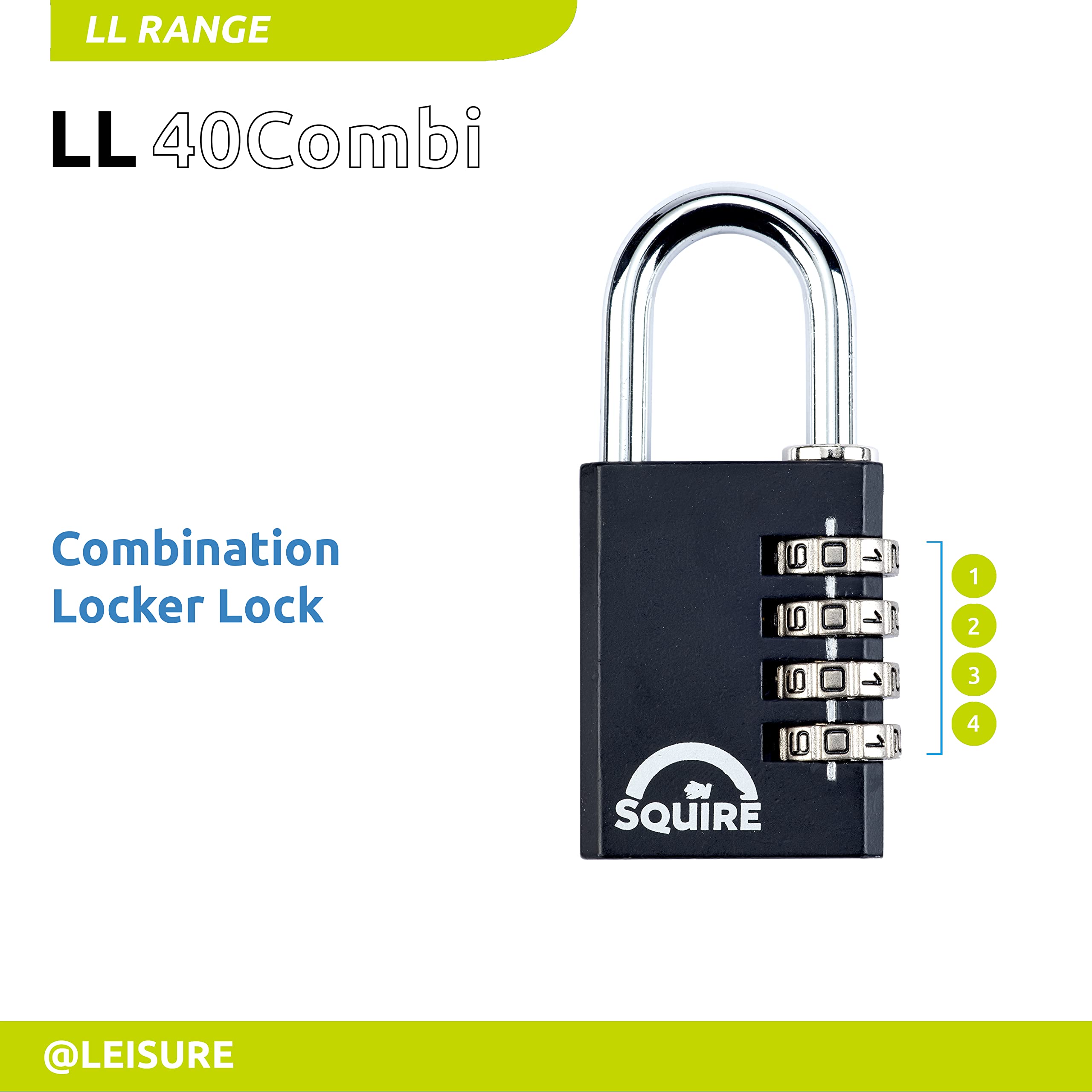 Squire Combination Small Padlock (Locker Lock Combi 40) - Tough Steel Shackle - 4 Wheel Combination Padlock – Travel Lock for Home, Shed Lock, Garage Lock, Gym Locker & Luggage (Black, 40 mm)