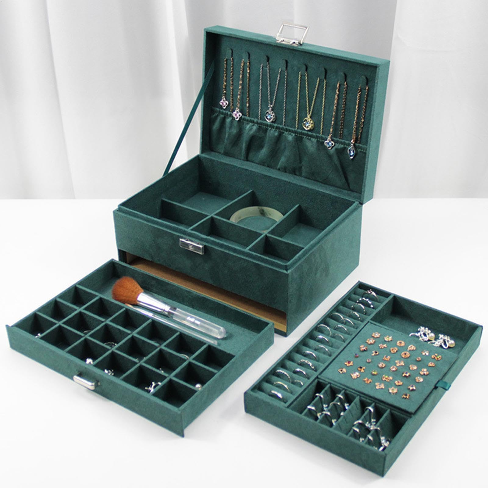 Jewelry Storage Box 3 rettangolare antico design Dark | Green Treasure Box Organizer per donne ragazze e Trinket Collections Trinkets and Keepsakes Accsories for Home