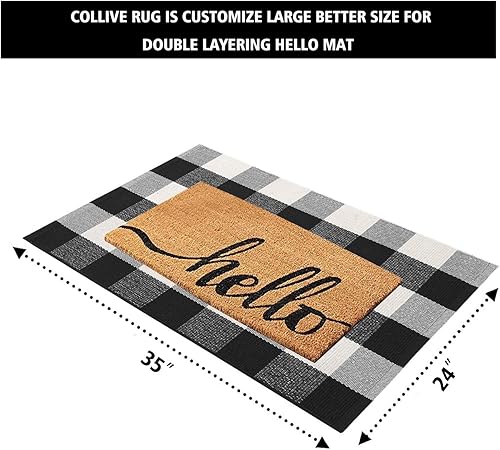 Miniatura 3 de Tapete Kimode de algodón, a cuadros, color negro y blanco, lavable, para porche, entrada, cocina