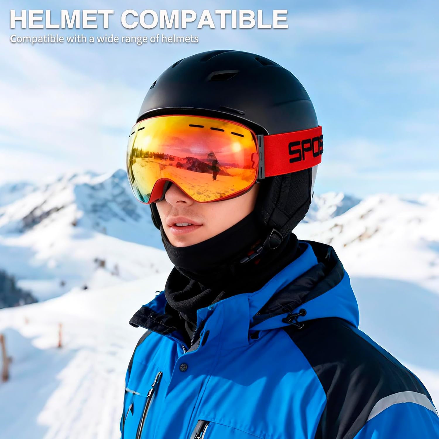 SPOSUNE Ski Goggles Over Glasses - Snow Goggle for Men Women Youth Snowboard Skiing - UV400 Anti-Fog Snowmobile Goggles - Image 2