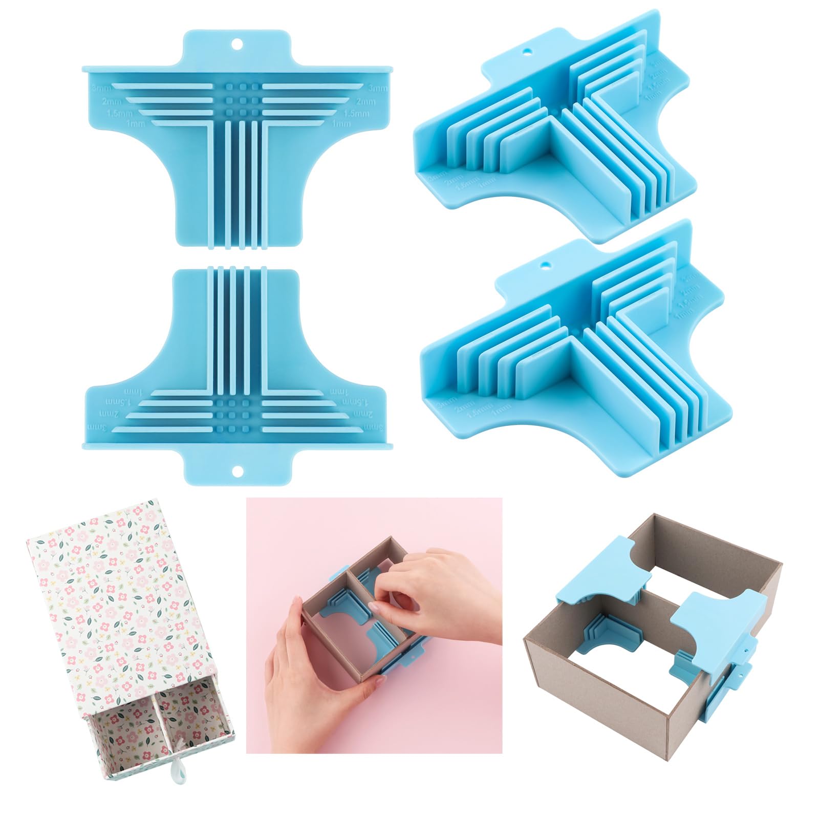 OTCRAFT 4Pack Clamps Corner Guides Cartonnage Corner Holding Tool,Corner/Divider Assembly (3 mm, 2 mm, 1.5 mm, 1 mm) Wide .for Book Covers, Chipboard Boxes, Dioramas