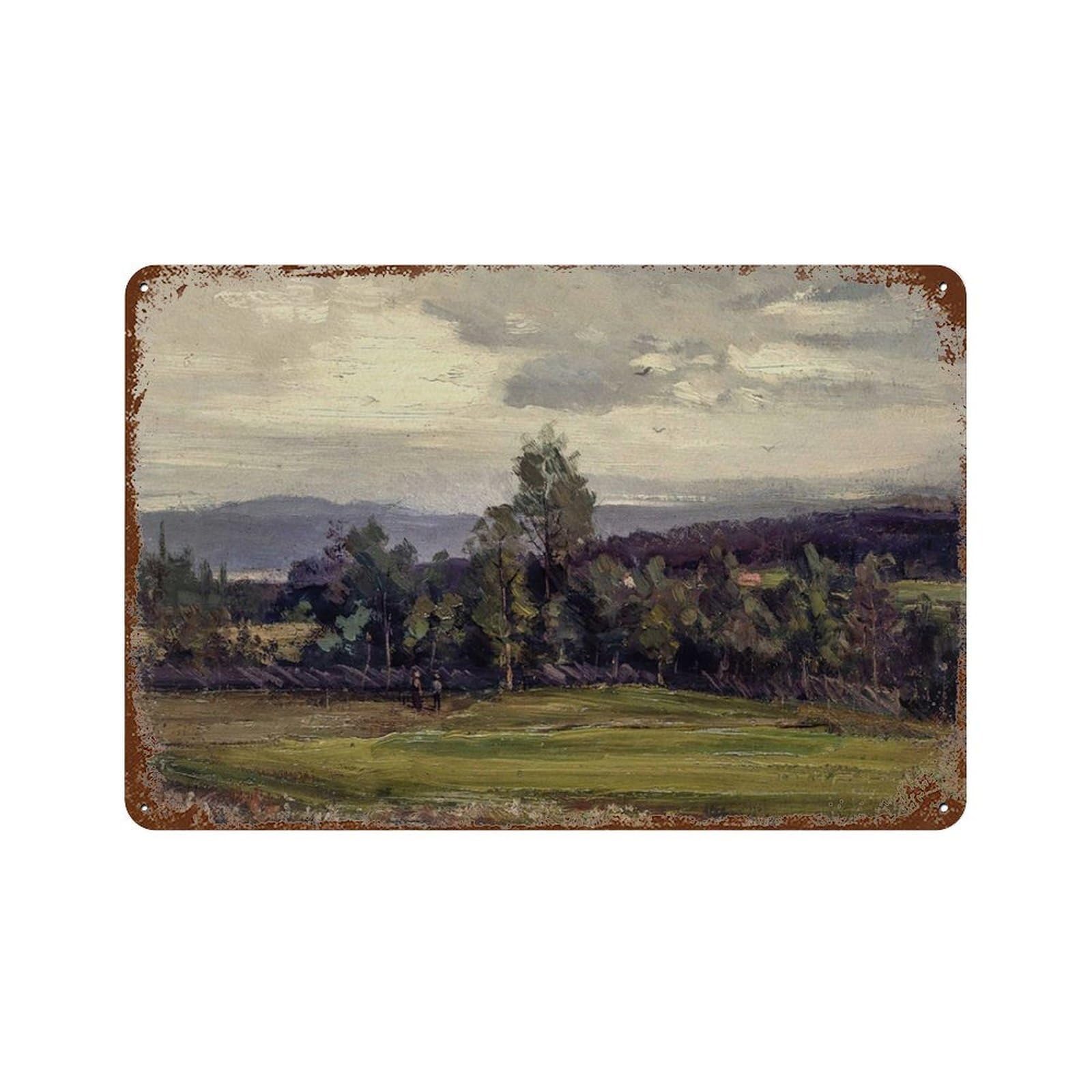 xiaoxiaoshen Vintage Landscape Painting, Muted，Cottage Aesthetic, Tonal Wall Decor Art Metal Tin Poster Modern Home Decor Art Home Bar Shop Decorations Vintage Sign 20x30cm