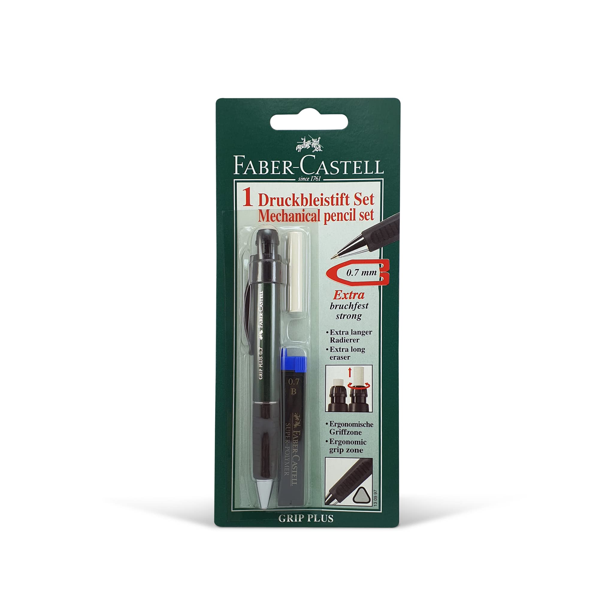 FABER-CASTELL Portamine GRIP PLUS 0,7 mm B, 12 mine incluse, verde metallizzato