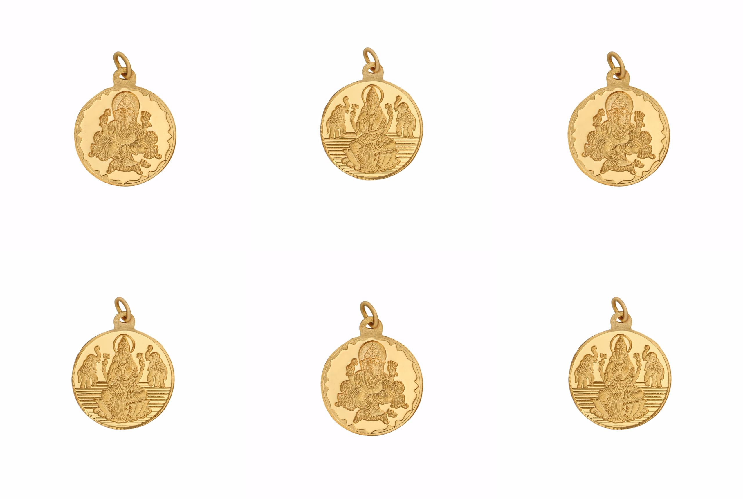 Bangalore Refinery 24k (999) 12gms (2gx3pcs Ganesh and 2gx3pcs Lakshmi) Gold Pendants Combo (without hook)