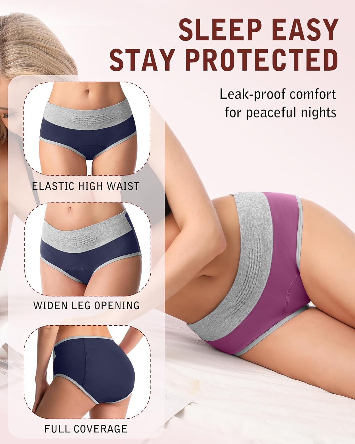 IGOLUMON Period Underwear for Women, Leak-Proof Incontinence & Postpartum Panties, Heavy Flow Protection with Graphene Core - Image 7