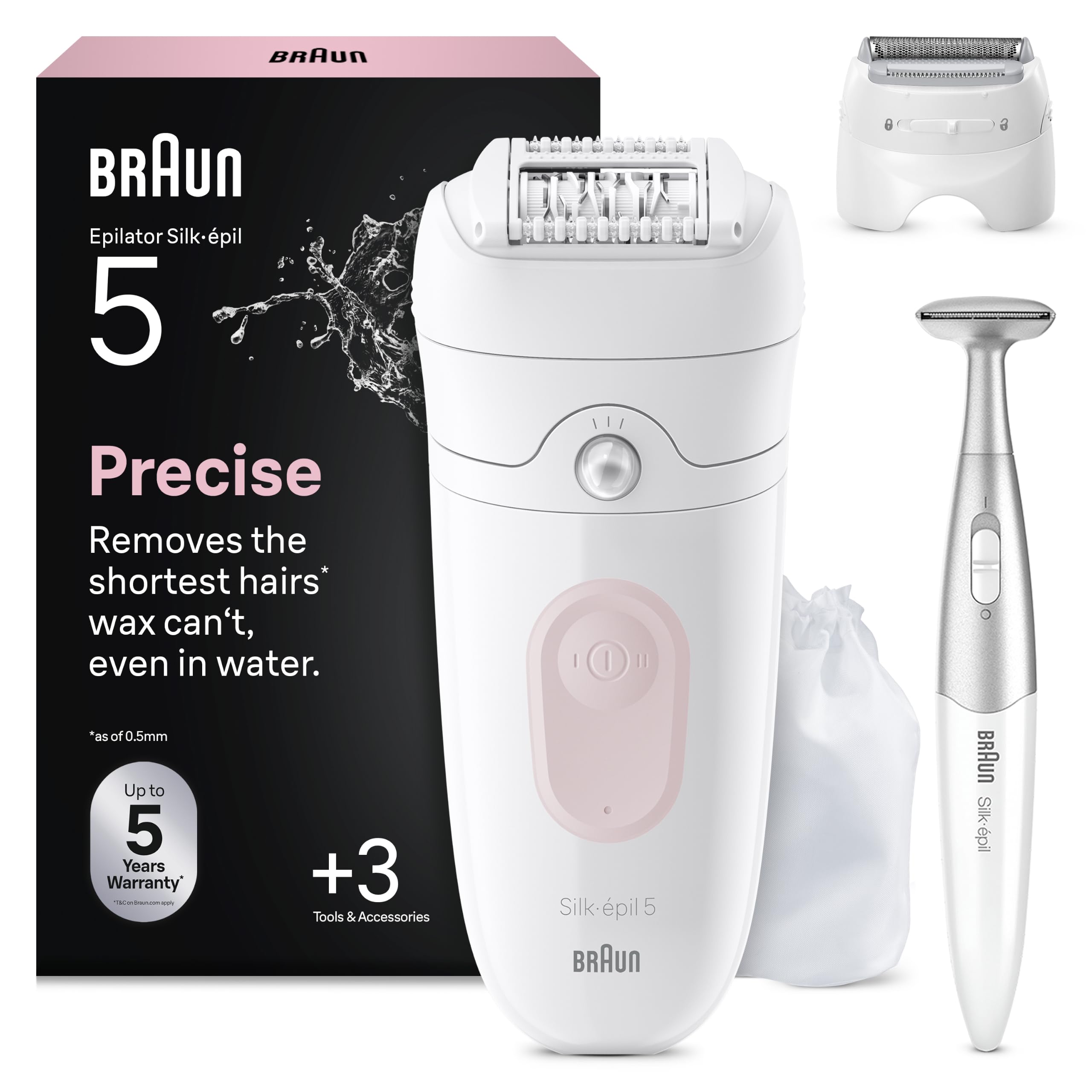 Braun Silk-épil 5 - Depiladora para mujer, eléctrica, para una depilación simple, en seco y en húmedo, piel lisa durante mucho tiempo, con cabezal para afeitadora