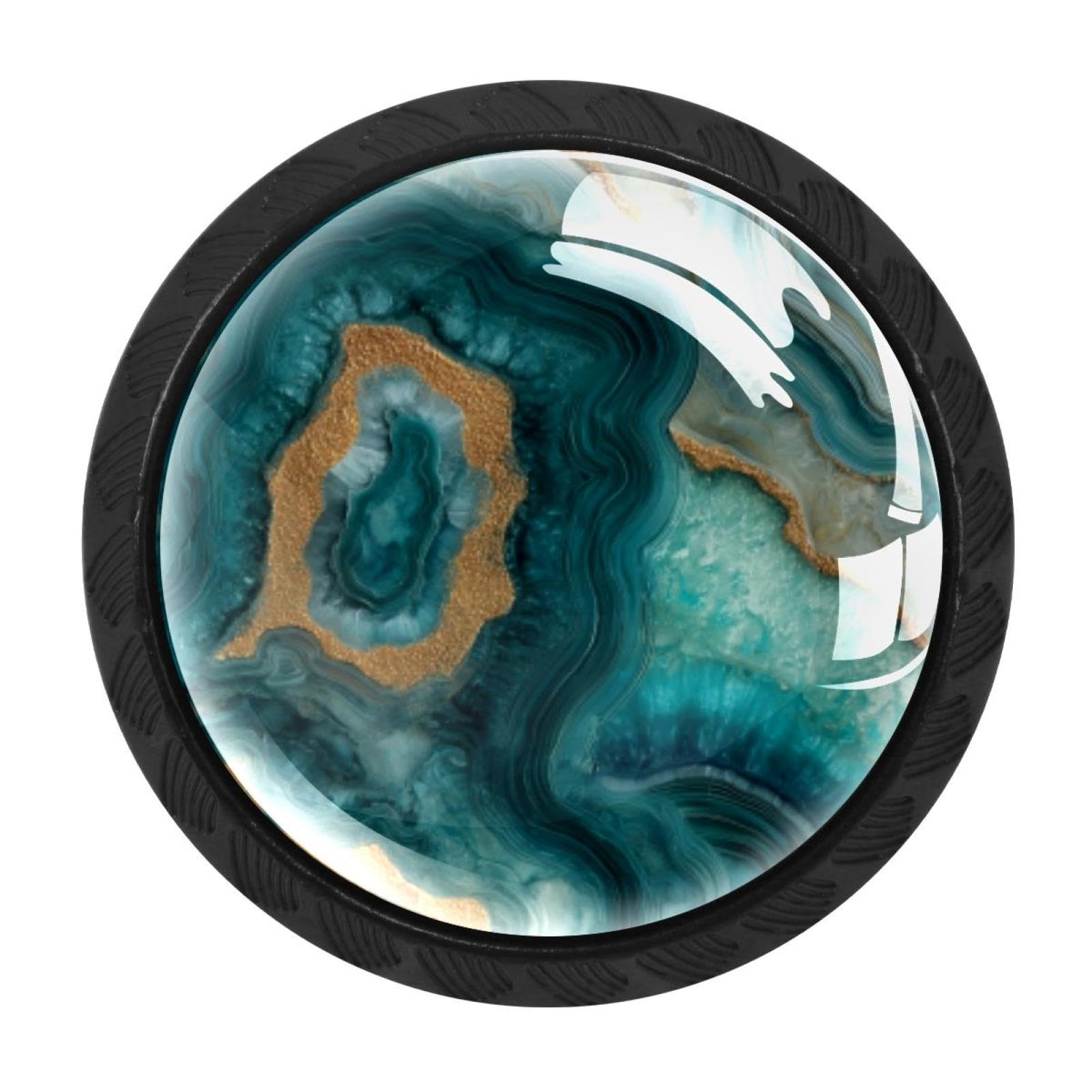 CHENZZZZ 4 Pack Cabinet Knobs Black Drawer Knobs Round Kitchen Cabinet Knobs Teal Agate Pattern Cabinet Handles Hardware Dresser Knobs and Pulls for Bathroom Cabinets