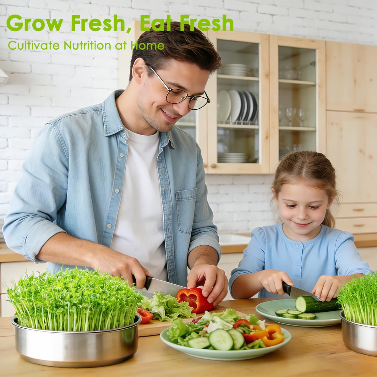 FANHAO Kit de germinación de semillas de acero inoxidable de 3 niveles, bandeja apilable de germinación de semillas, cultivador de brotes de semillas para jardinería de interior