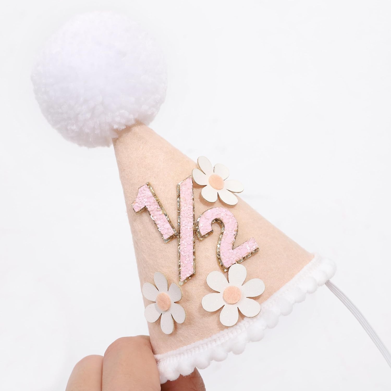Daisy 1/2 Birthday Cone Hat - Bohemian 6 Months Birthday Decorations,Spring Flower Party Crown Photo Props