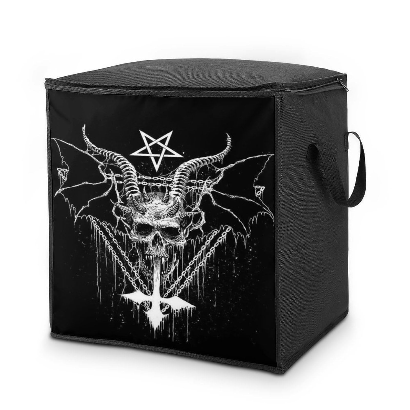 Lyfthologen 70L Storage Bags, Satanic Storage Box with Lid Zipper And Handles, Clothes Bags for Quilt, Blankets, Bedding