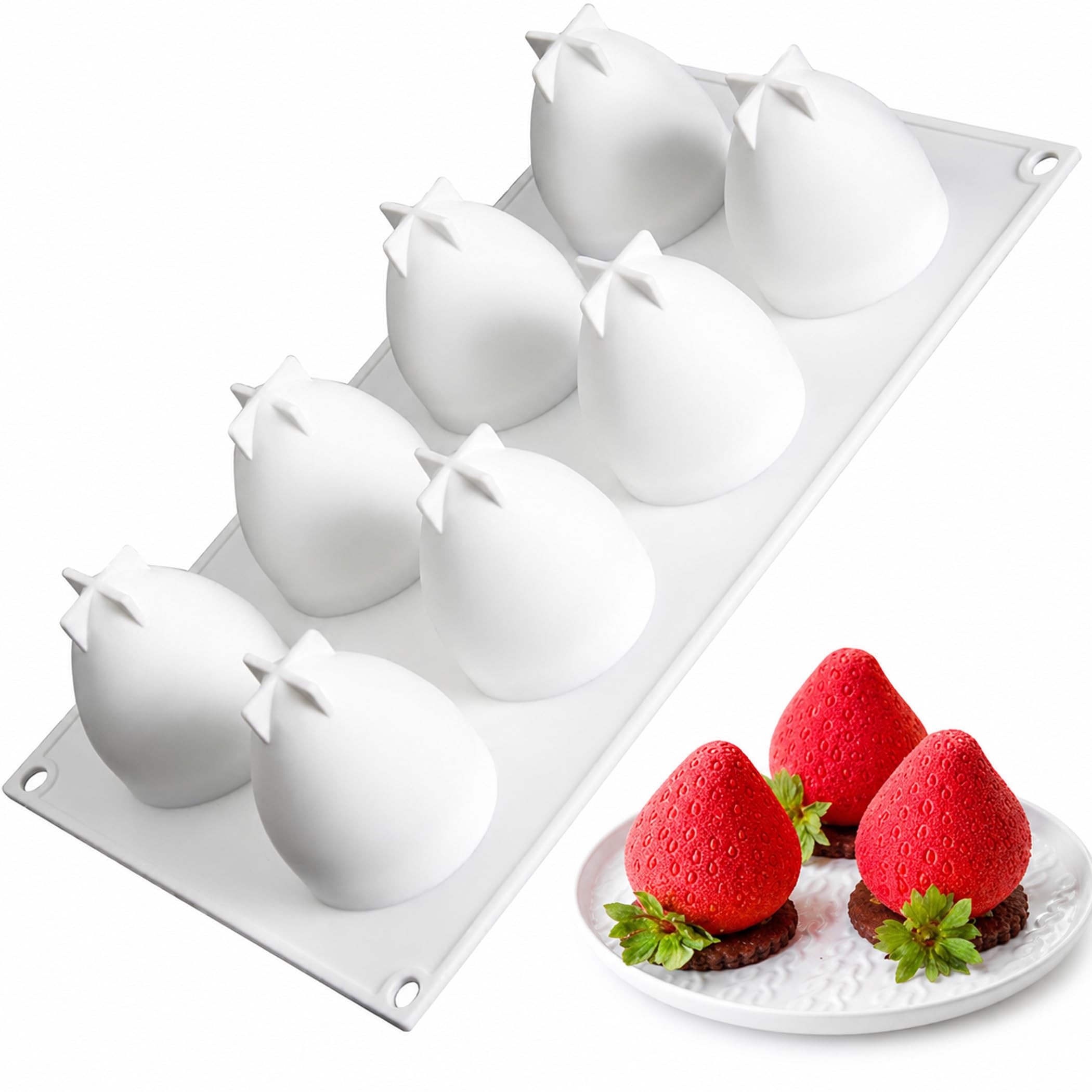 OCPO Kitchen Strawberry Silicone Mold for Baking Mousse Cake, 8 Cavities