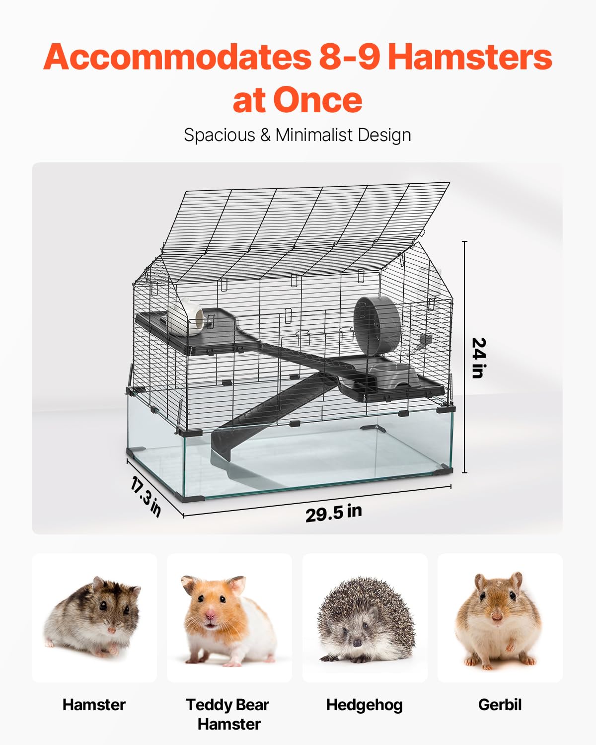 VEVOR Cage Hamster, 75x44x61 cm, Habitat Rongeurs Transparent de Vue Panoramique 360° avec Bouteille d'eau, Bol, Roue, Maison Portable pour Petits Animaux de Compagnie, Souris, Rats, Cochons d'Inde