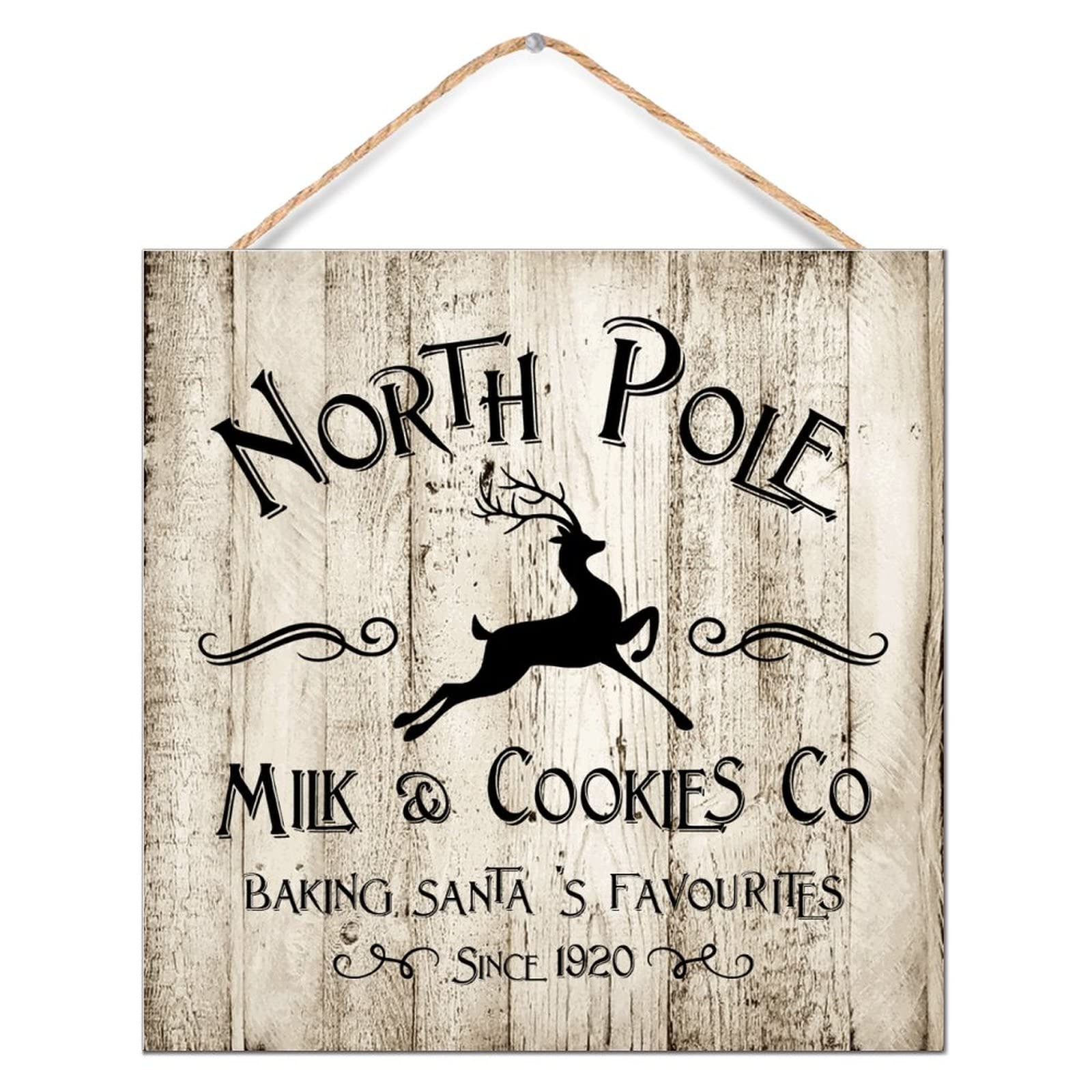 Plaque murale North Pole Milk Cookies décoration chalet bois vieilli 30cm