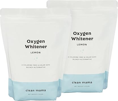 Clean Mama Natural Oxygen Whitener and Stain Remover - Color-Safe Natural Bleach Alternative - Plant-Derived Oxygen Powder, Whitens & Brightens Whites and Colors - Lemon, 2.53 lbs, 2 Pack