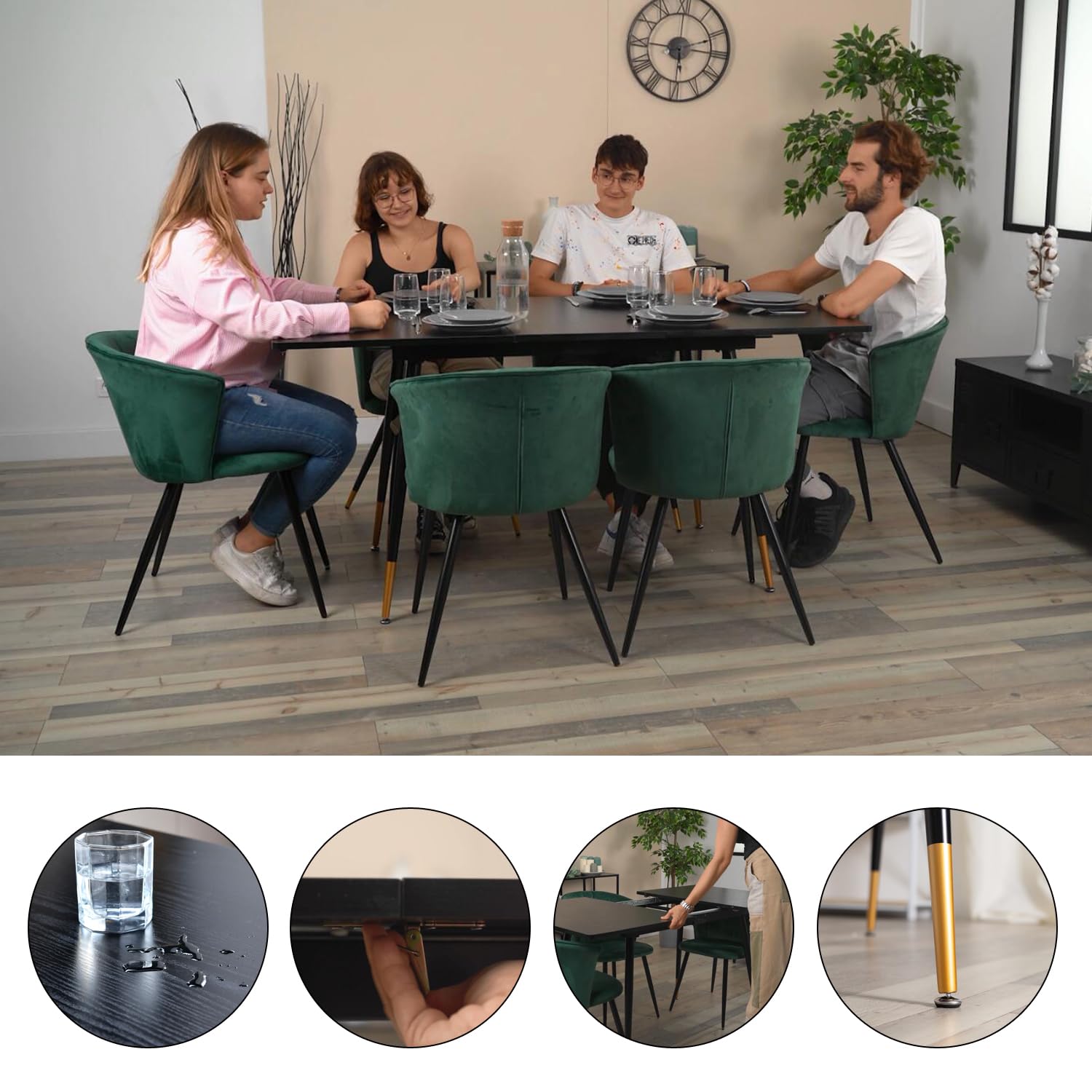 Ronde eettafel - metalen frame - marmermotief fineer - 4 personen - met