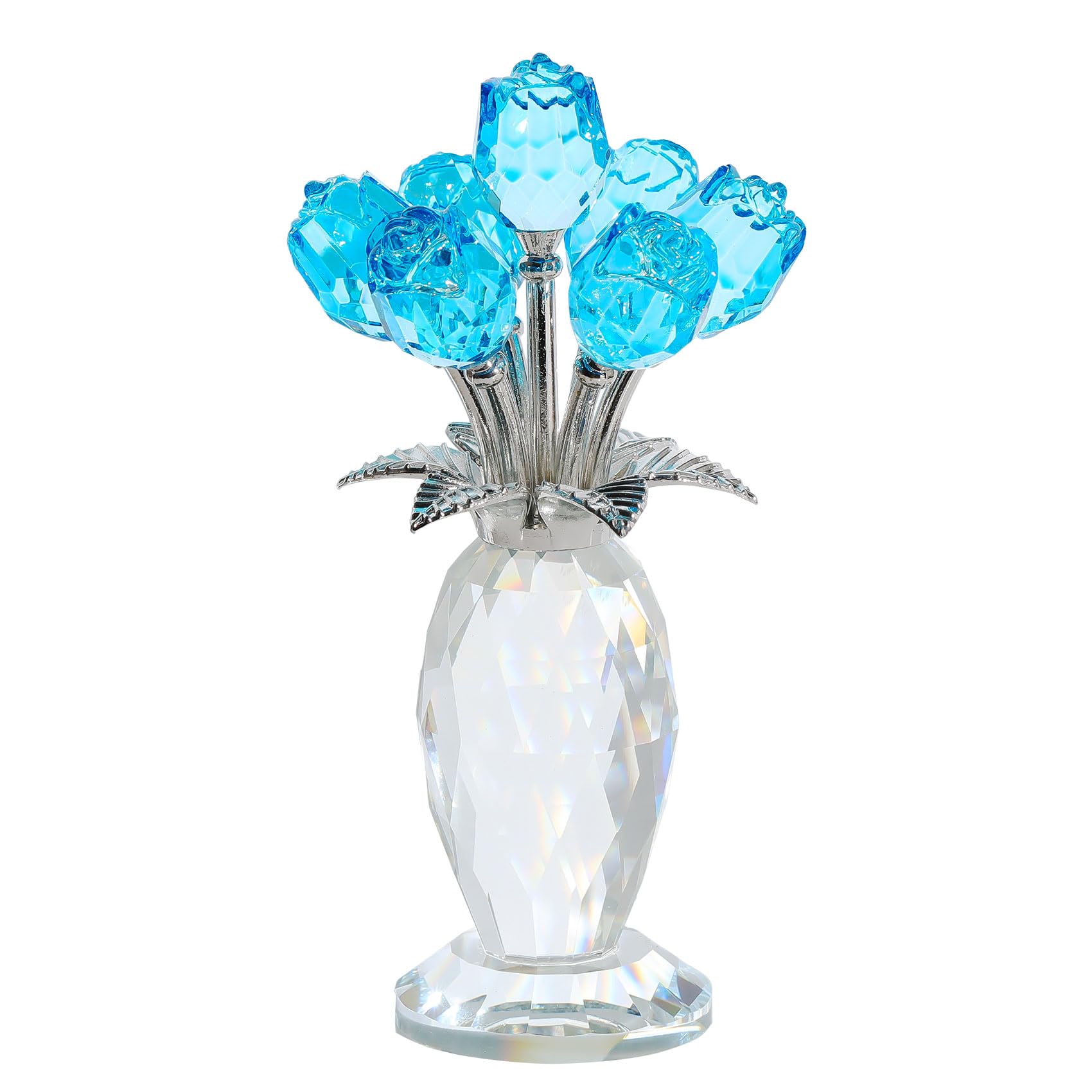 Ornalrist Crystal Lake Blue Rose Bouquet Flower Figurine Collectible Gifts for Women Mum, Glass Rose Floral Collectible Ornaments Presents for Christmas Valentine's Birthday โ image 1
