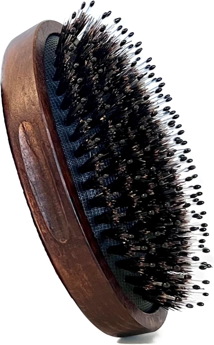 Beard Brush for Men – Boar Bristle & Nylon Military-Style Palm Brush – Dual Soft & Stiff Bristles for Hair & Beard Grooming – Travel Size – Gift Tin Included