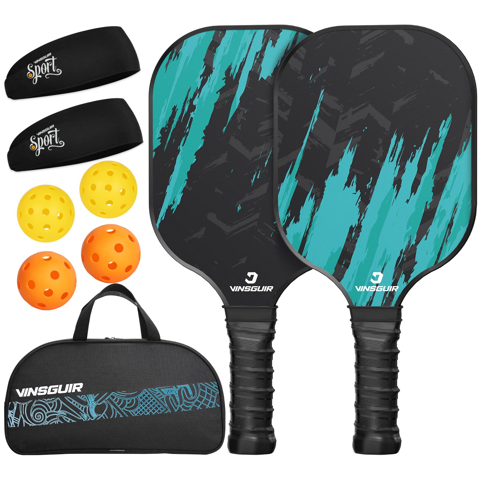 VINSGUIR Pickleball Paddles Set of 2, Pickleball Set with 4 Pickleball Balls, 1 Pickleball Bag, 2 Sport Headbands Pickleball Set Gifts for Women Men Beginners