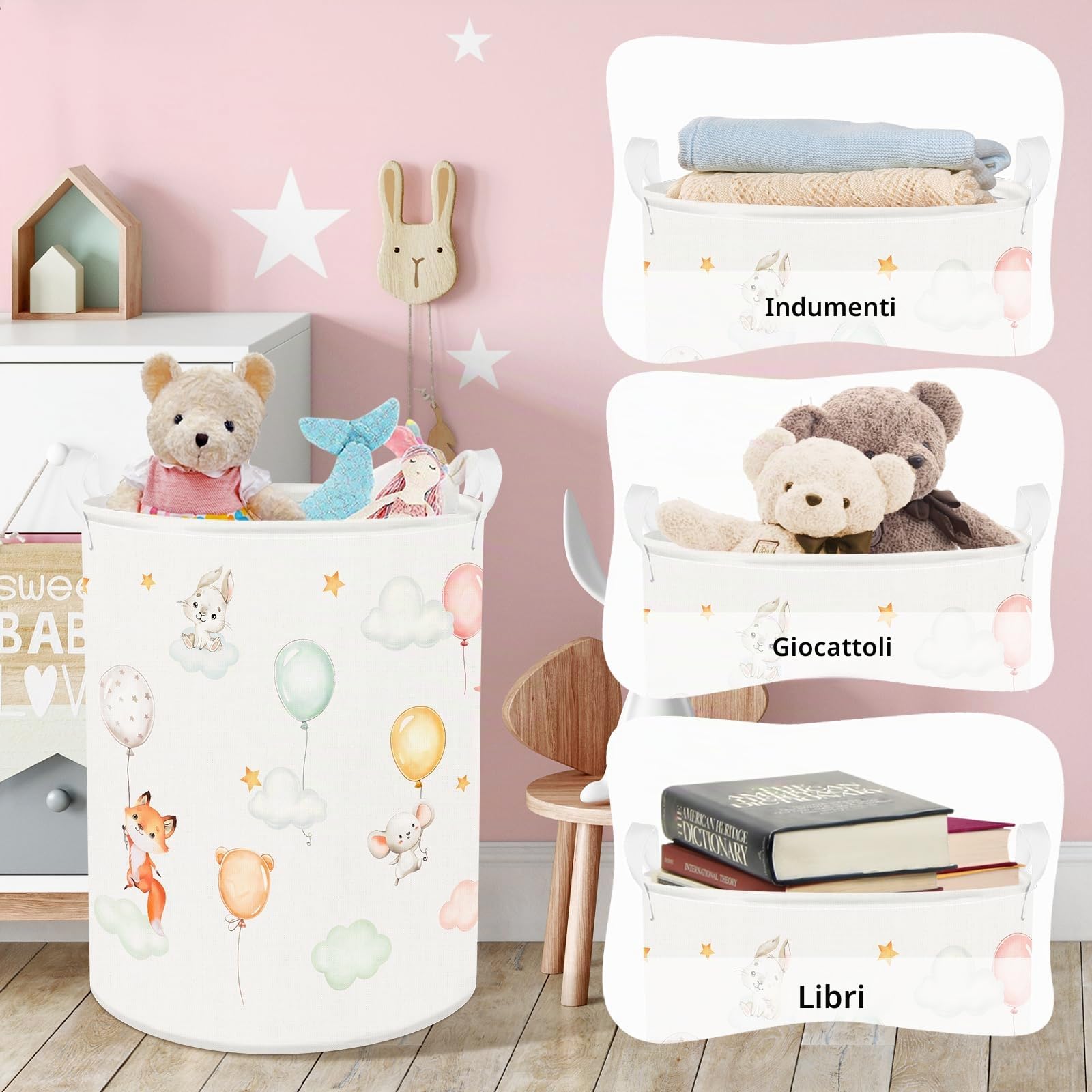 Clastyle Ceste Biancheria Bambini Animale Addormentato Cestino Giocattoli Vestiti Impermeabile per Ragazzo Ragazza Cestino Portaoggetti per Bagno Cameretta Bucato, Arcobaleno, 40x50 cm