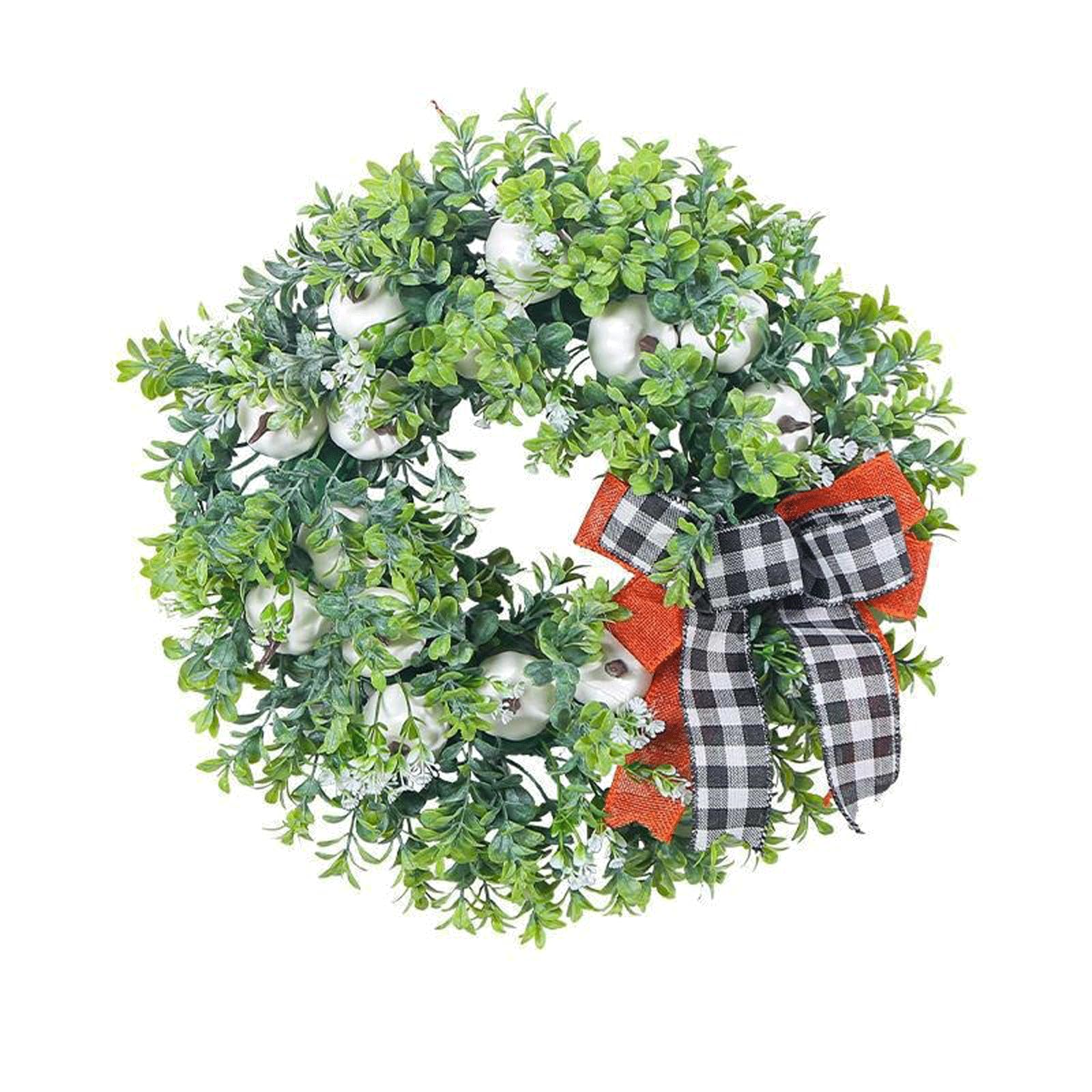 Ghirlanda di benvenuto per porta d'ingresso, in plastica verde, 40,6 x 40,6 cm, ghirlanda primaverile ed estiva per porta d'ingresso o finestra, decorazione da parete