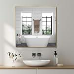 BEAUTME Grand miroir mural, noir, 60x36 Inch. Cadre en métal, suspension verticale ou horizontale, miroir de toilette, décoration maison