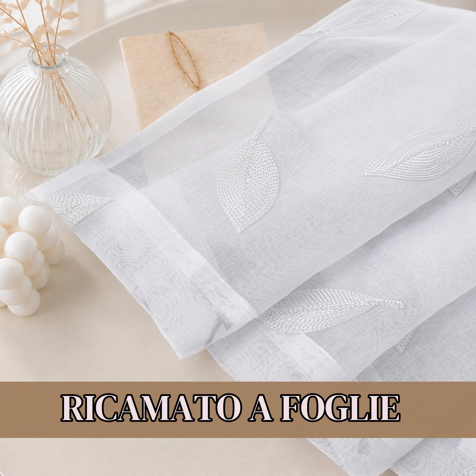 Tende Per Interni Moderne In Voile, 2 Pezzi 140x300cm, Voile Semi Trasparenti Tende Con Ricami, Tenda Con Occhielli, Per Soggiorno Camera Cameretta Balcone Finestra, Bianco