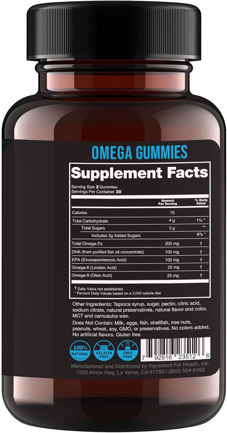 All Omega Gummy Supplement, All Natural Vitmain Gummies, Reduces Cholesterol, Blood Pressure & Triglycerides, 60 Count Per Bottle by Ingredient For Health™ : Health & Household