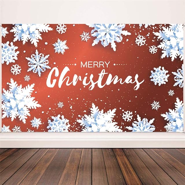 Merry Christmas Backdrop Scene Setters Banner Snowflake Xmas Background Photo Booth Backdrop Background Banner for Christmas Decoration