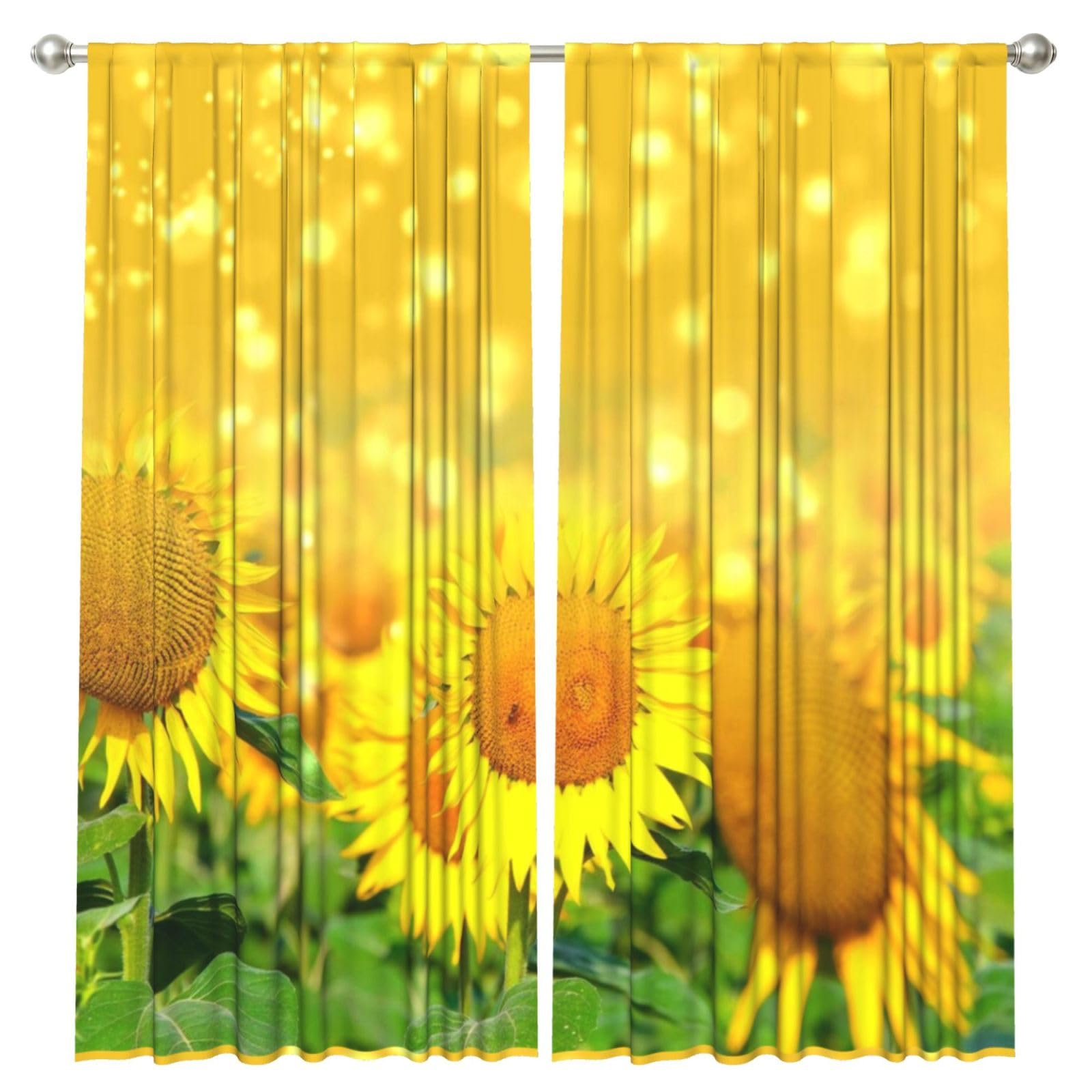 InOmak Sunflower Field Print, 2 Panels Window Curtains 52 x 84 Inch Blackout Curtains for Living Room Bedroom