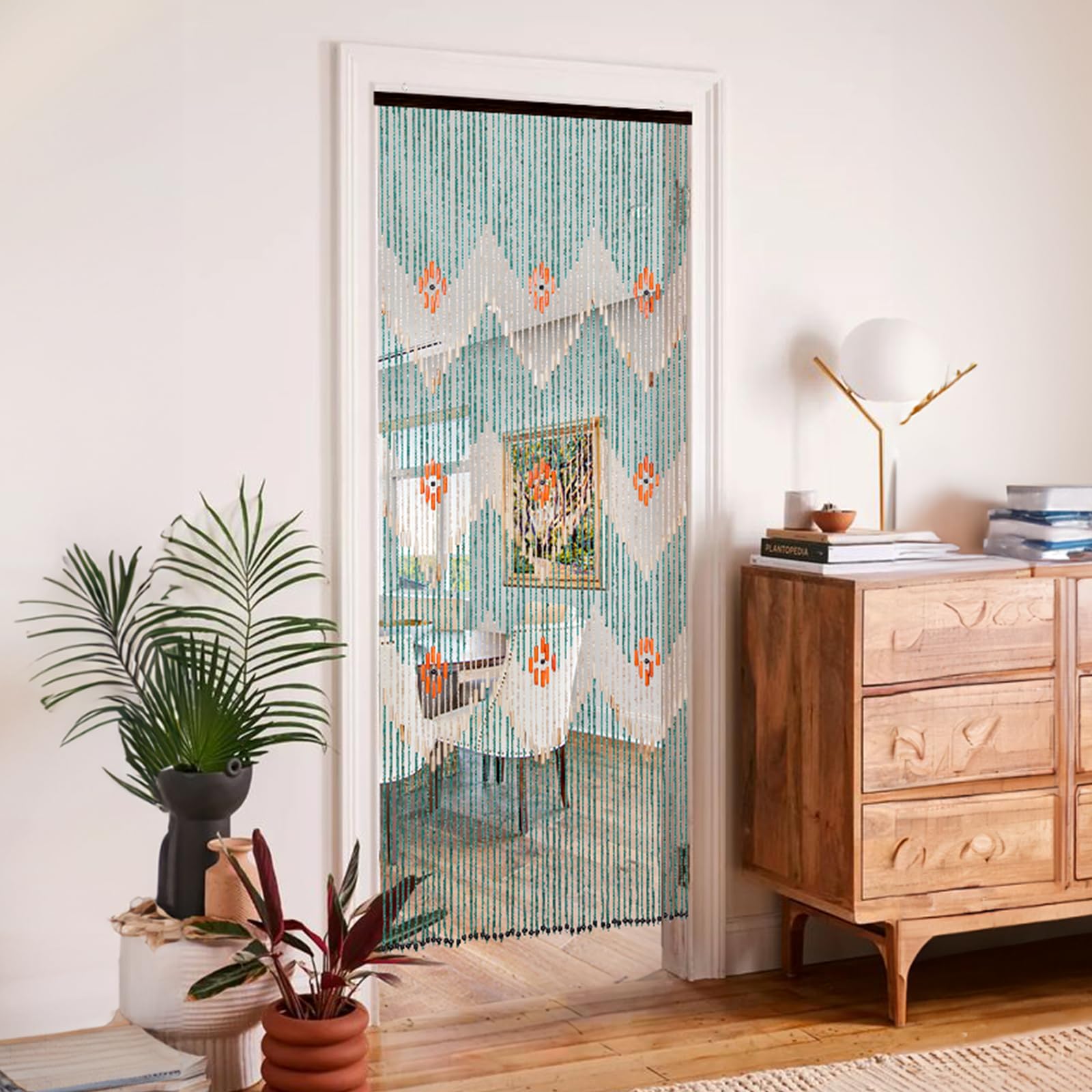 BECHAEO Cortina de Cuentas para Puerta, Hecha a Mano, de Madera de bambú, con Cuentas para Colgar, Divisor de habitación, Cortina Hippie para Pasillo, Ventana, decoración rústica Bohemia del hogar